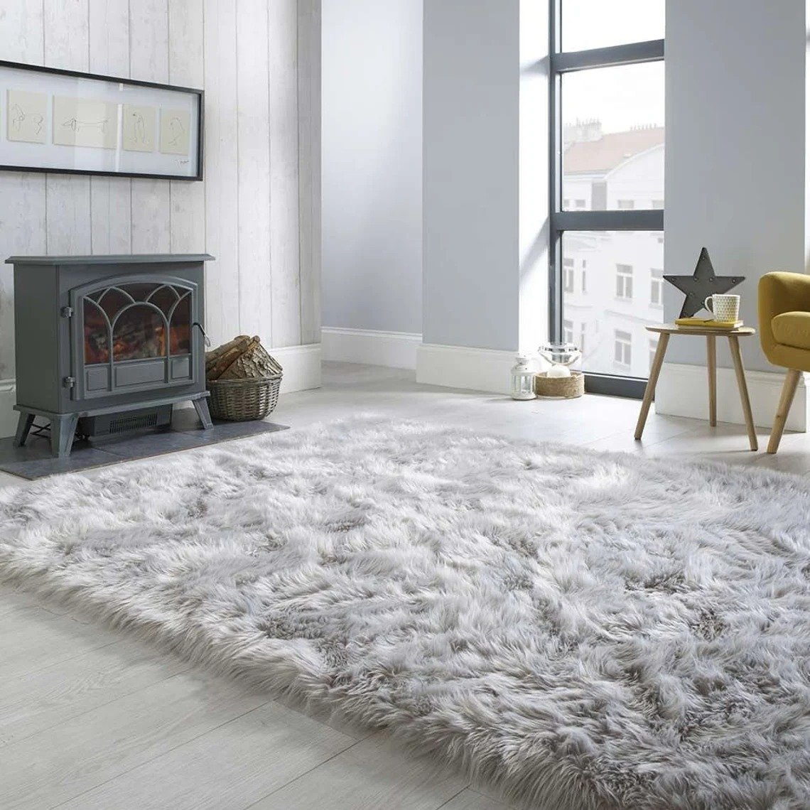 Luxurious Alpaca fur rug Silver, soft fluffy alpaca rug area, Grey rugs runner, rugs indoor, floor carpet rugs alpaca, 100% Handmade in Bhadohi